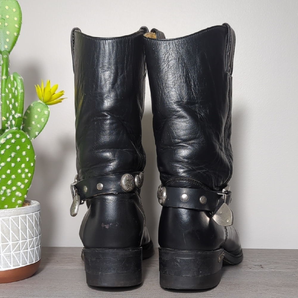 Vtg 90s Black Leather Harley Davidson Motorcycle Harness Boots Men's 11 Goodyear - Picture 7 of 16